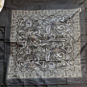 Vintage Harve Benard Square 34x34" Black Silk Parsley Floral Scarf *small stain*